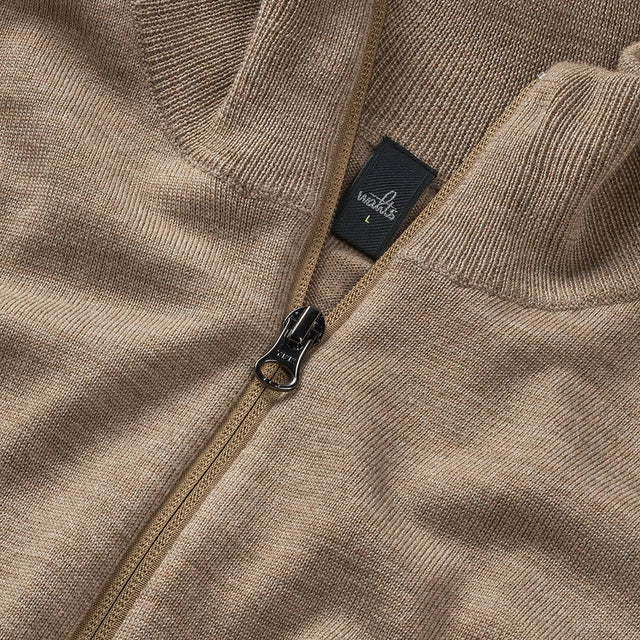 WAHTS FULL ZIP WOOL PULLOVER CAMEL MELANGE