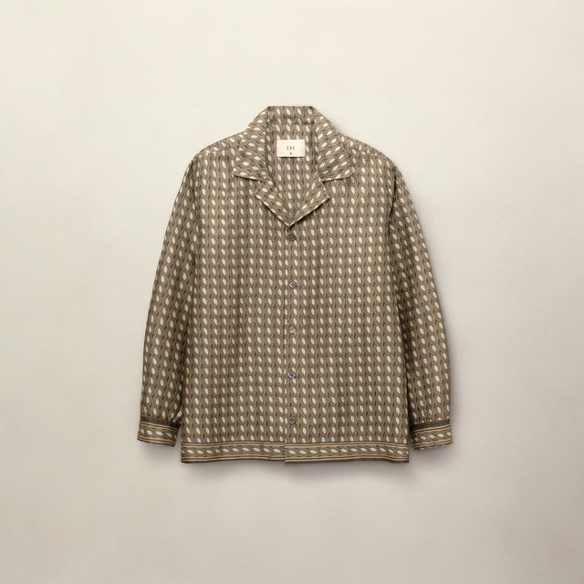 CHÉ MONETO PRINT TENCEL LONG SLEEVE SHIRT KHAKI WITH BUTTON CLOSURE - Hombre Amsterdam