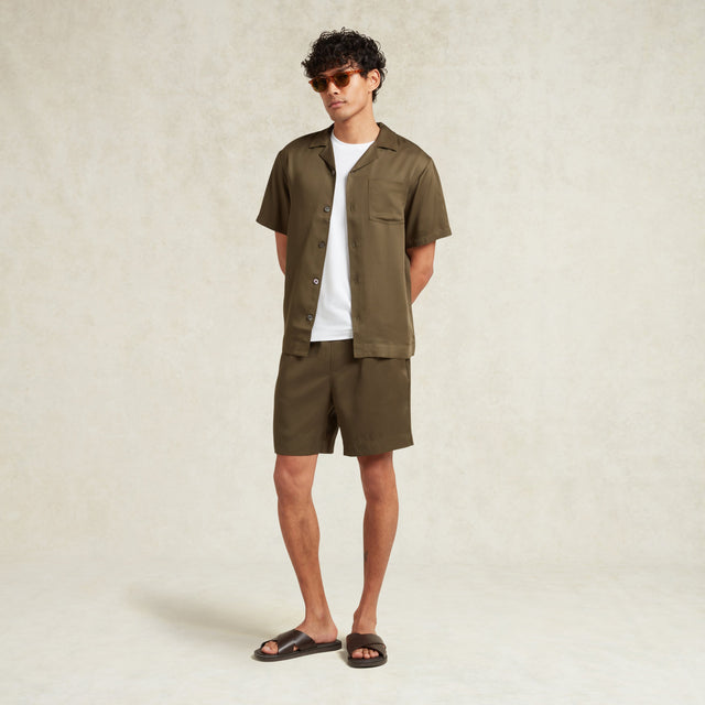 CHÉ TENCEL SHIRT KHAKI GREEN SHORT SLEEVE - Hombre Amsterdam