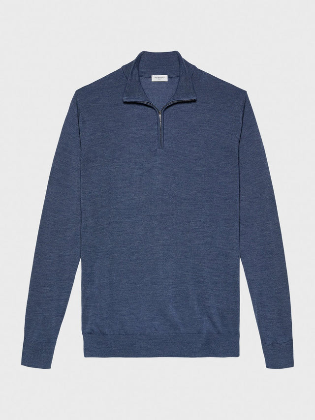 MERSINO ORIGINALE HALF ZIP SWEATER SEA BLUE - Hombre Amsterdam
