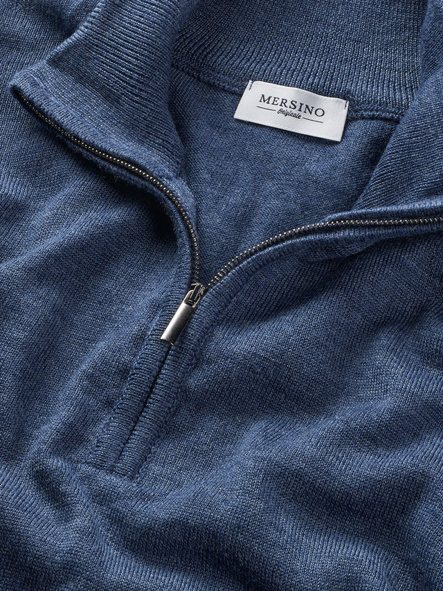 MERSINO ORIGINALE HALF ZIP SWEATER SEA BLUE - Hombre Amsterdam
