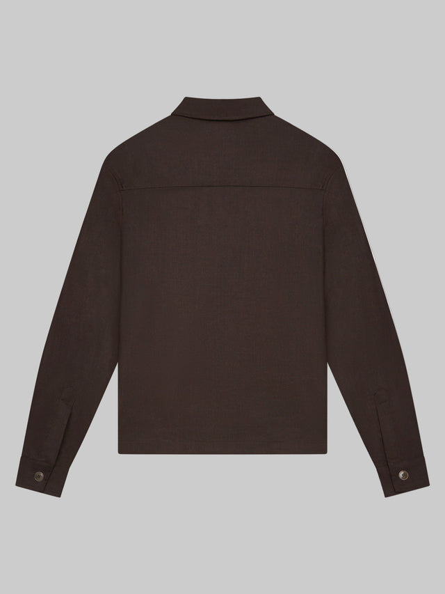 VALENZA FLANNEL STRETCH OVERSHIRT DARK BROWN WOOL WITH ZIP CLOSURE - Hombre Amsterdam
