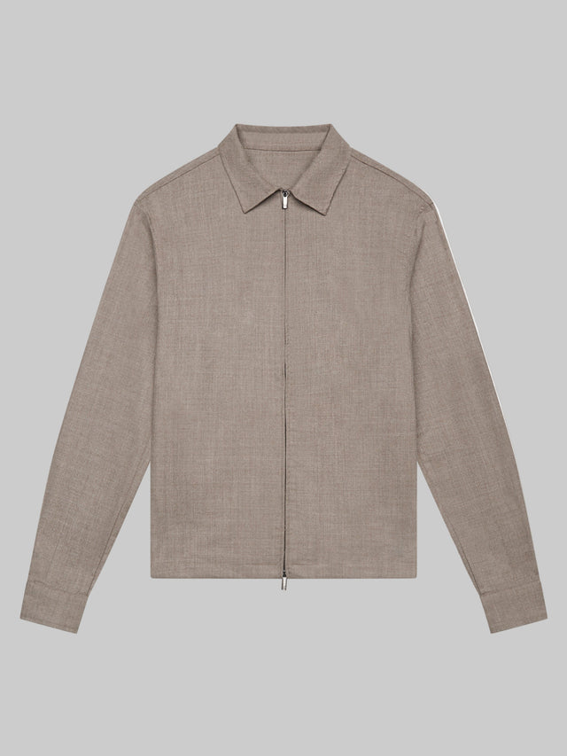 VALENZA FLANNEL STRETCH OVERSHIRT LIGHT BEIGE ZIP CLOSURE - Hombre Amsterdam