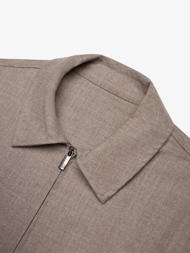 VALENZA FLANNEL STRETCH OVERSHIRT LIGHT BEIGE WITH ZIP CLOSURE- Hombre Amsterdam