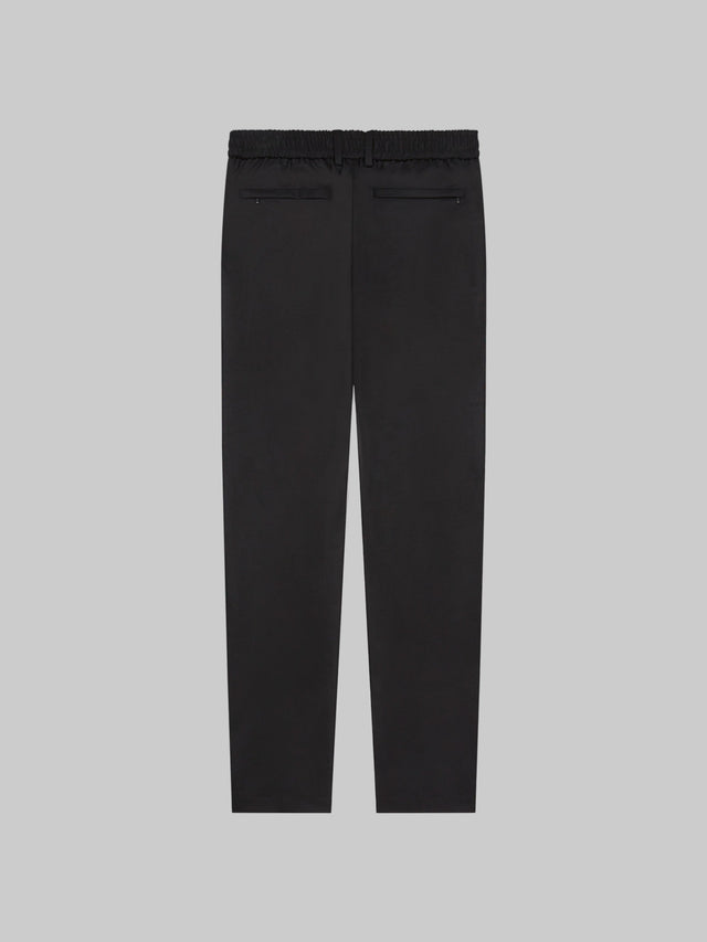VALENZA FLANNEL STRETCH TAPERED TROUSERS BLACK WITH ELASTIC WAISTBAND - Hombre Amsterdam