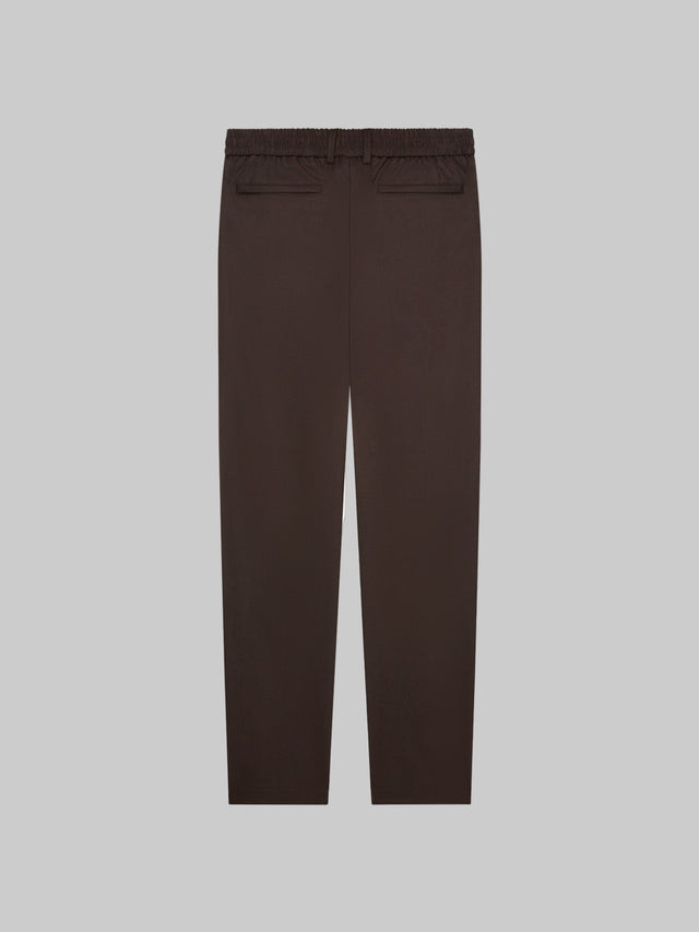 VALENZA FLANNEL STRETCH TAPERED TROUSERS DARK BROWN WITH ELASTIC WAISTBAND - Hombre Amsterdam