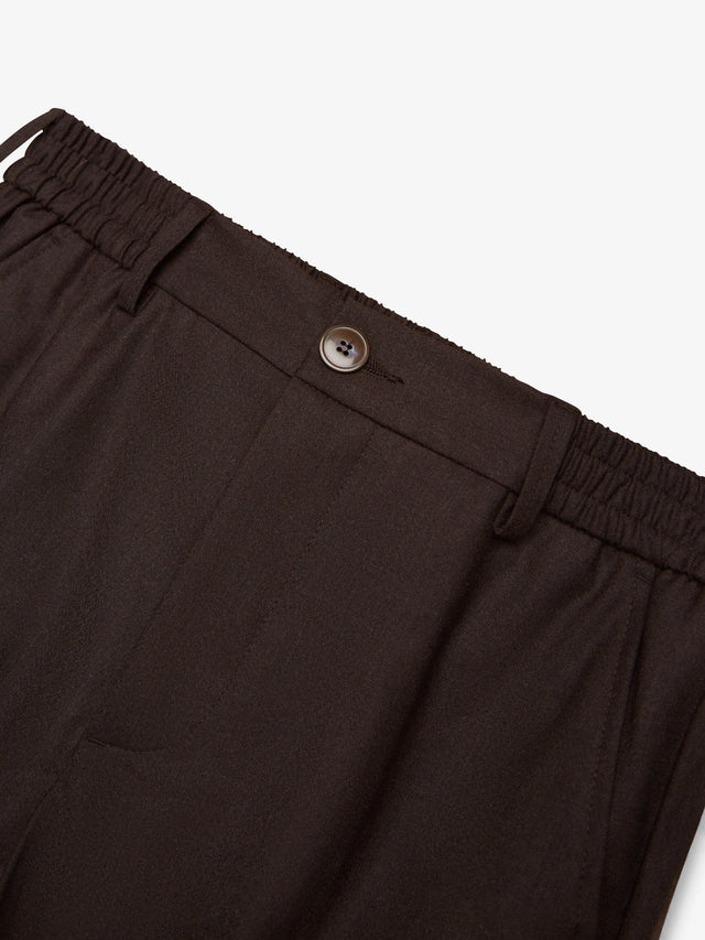 VALENZA FLANNEL STRETCH TAPERED TROUSERS DARK BROWN WITH ELASTIC WAISTBAND - Hombre Amsterdam