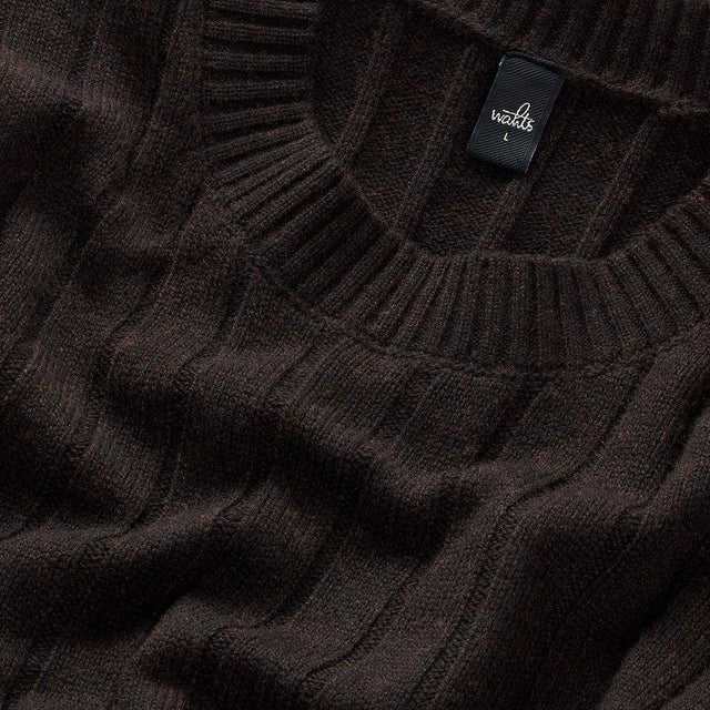 WAHTS DROP NEEDLE PULLOVER DARK BROWN LONG SLEEVE AND CREW NECK- Hombre Amsterdam