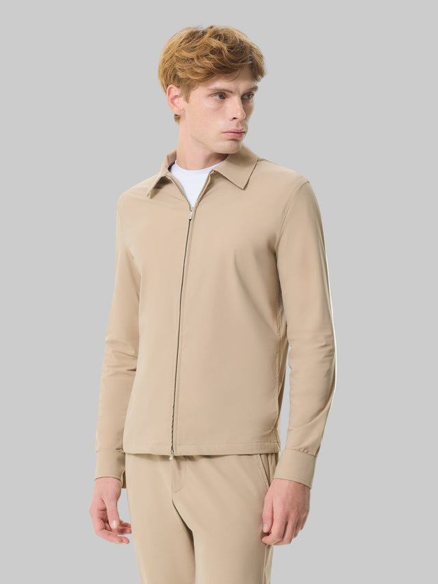 valenza tech stretch overshirt with full zip beige