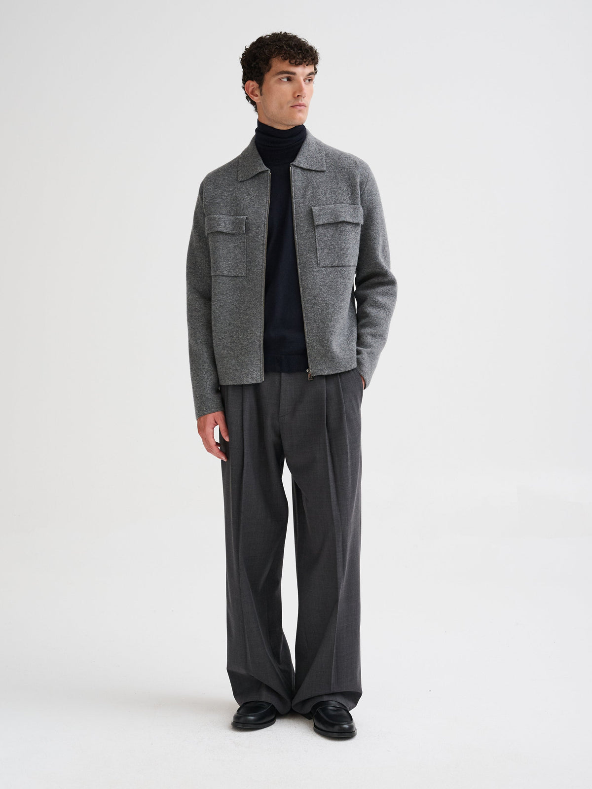 Knitted Zipped Shirt Antracite- Hombre Amsterdam