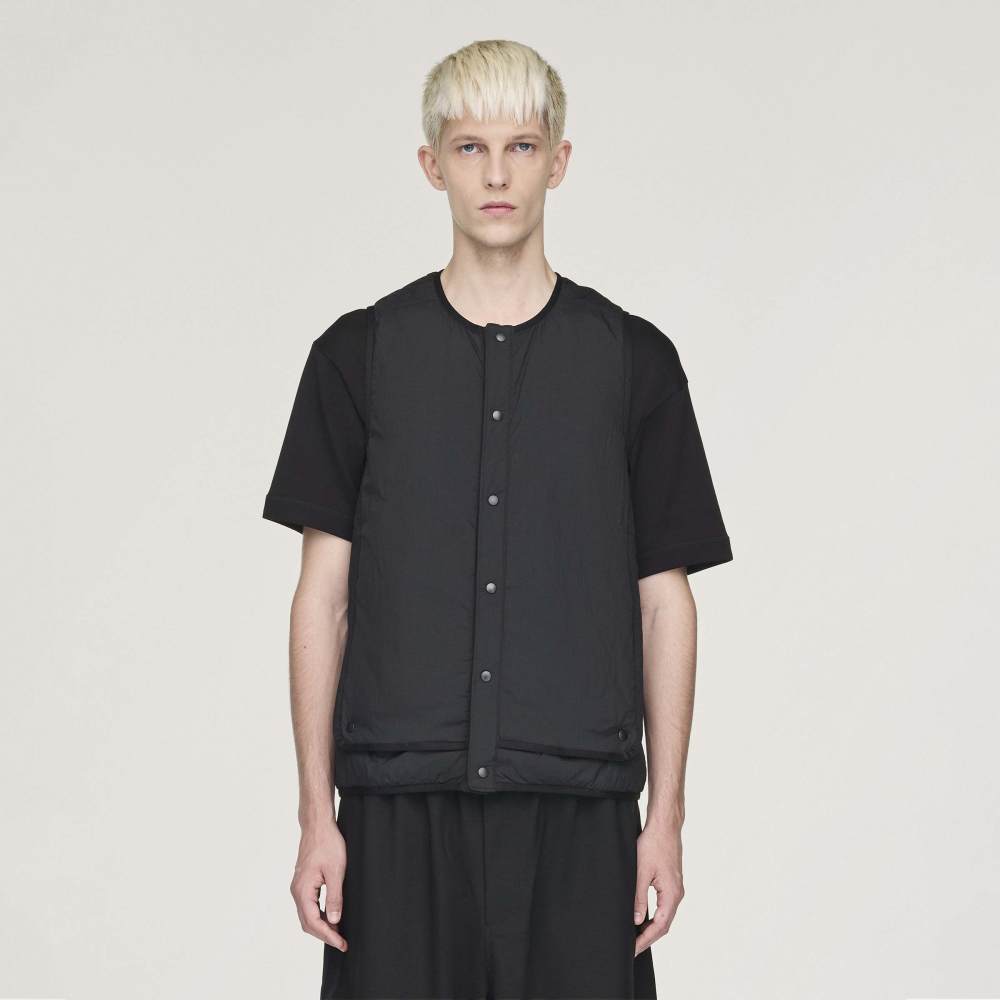 y-3 lightweight black padded vest with button closure