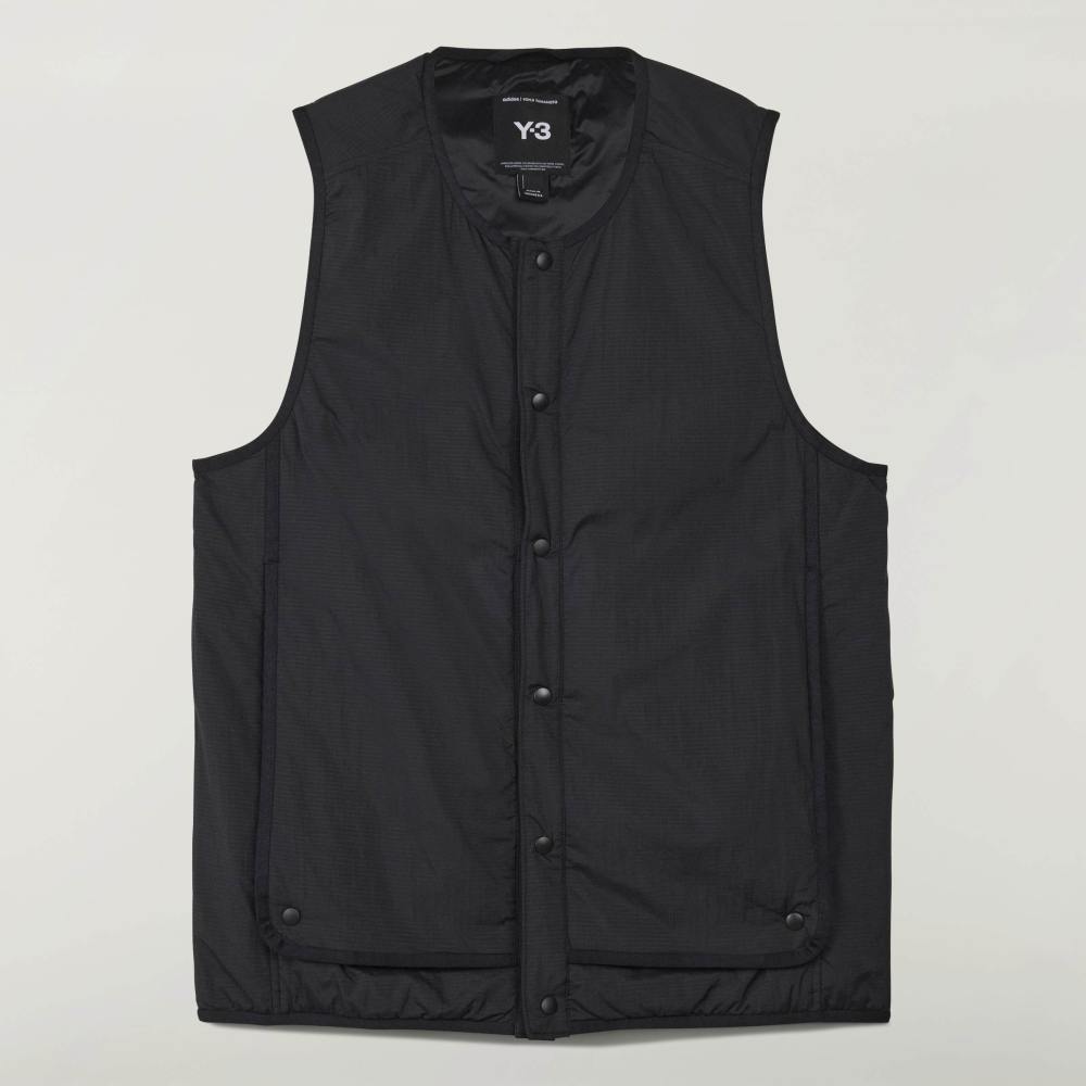 y-3 black lightweight padded vest with button closure