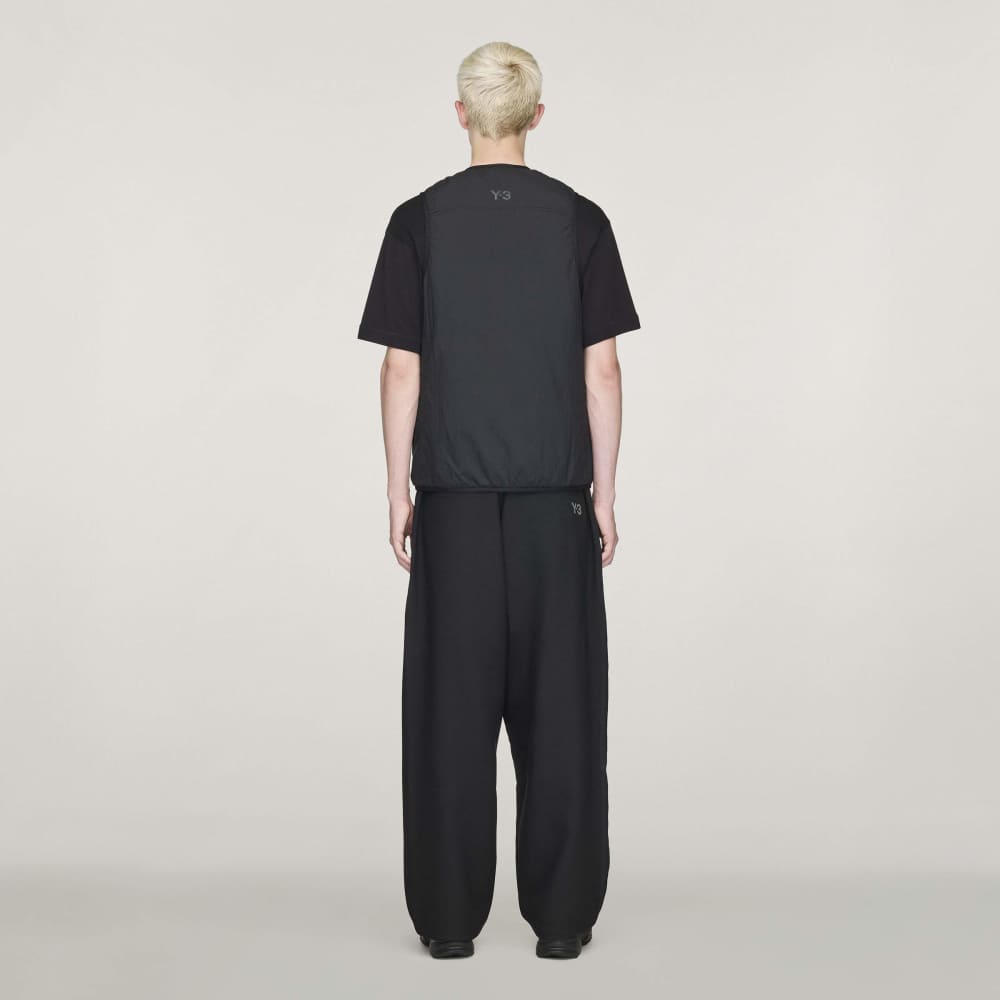 y-3 black lightweight padded vest with button closure