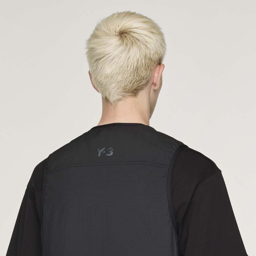 y-3 black lightweight padded vest with button closure