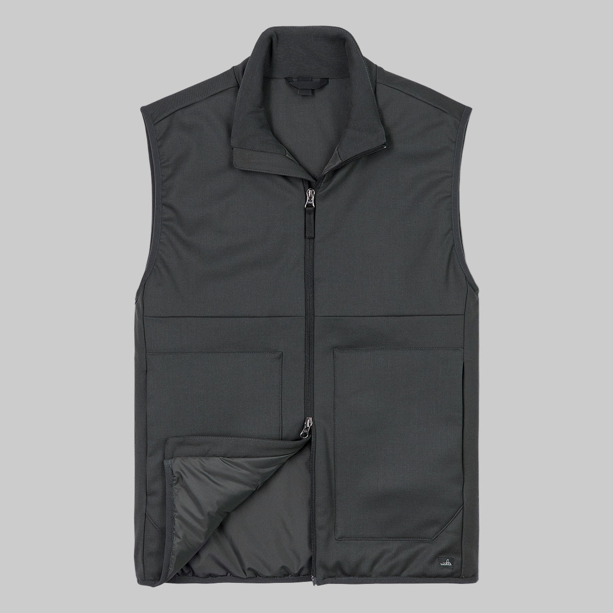 wahts adkins anthracite wool vest with zip closure