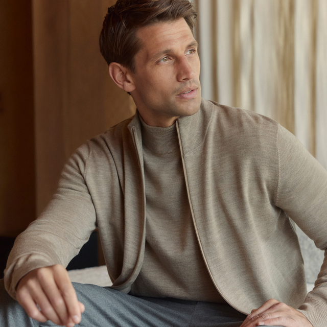 WAHTS FULL ZIP WOOL PULLOVER CAMEL MELANGE