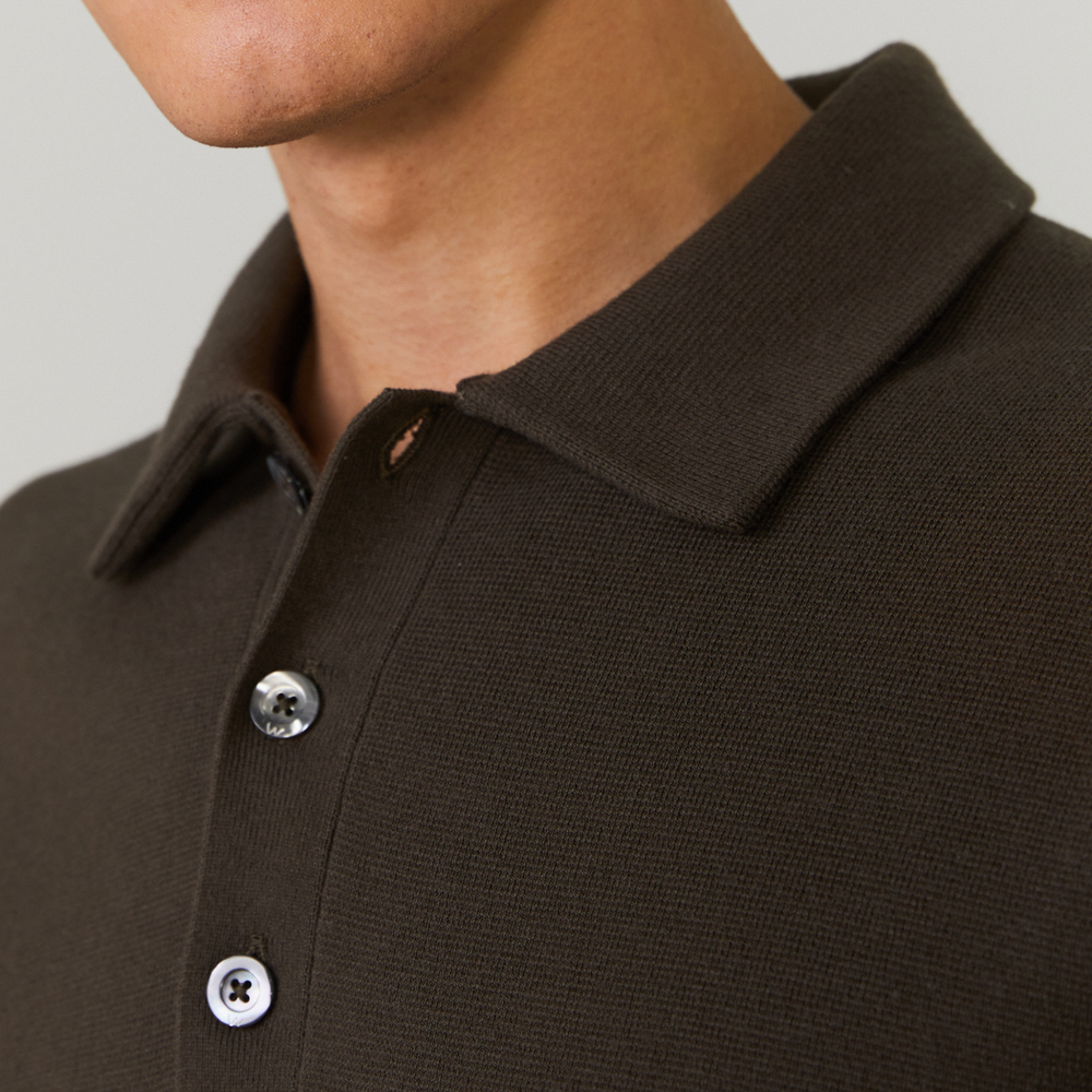 Crawford Cotton Merino Buttoned Polo Dark Olive- Hombre Amsterdam