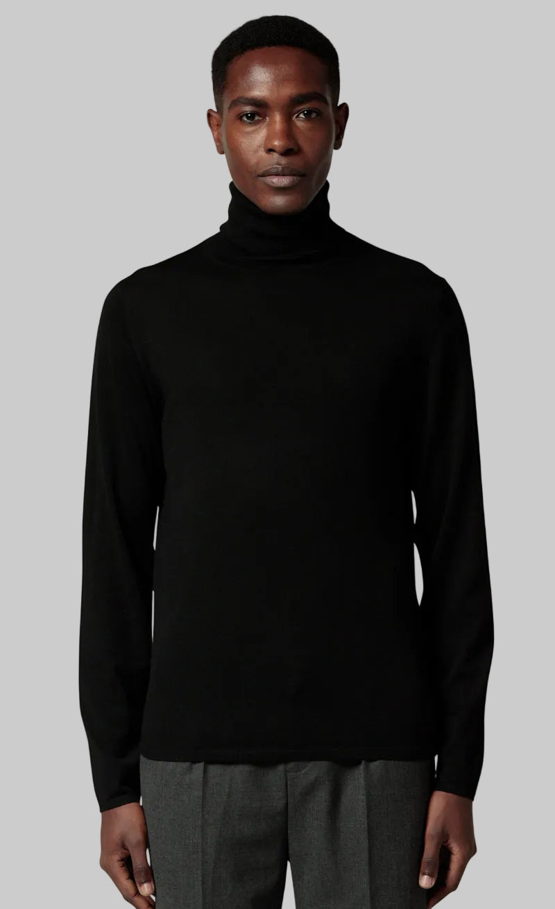 KIEFERMANN BLACK SWEATER WITH TURTLE-NECK IN MERINO WOOL