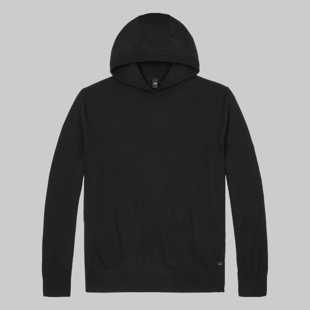 WAHTS KNITTED HOODED PULLOVER PURE BLACK
