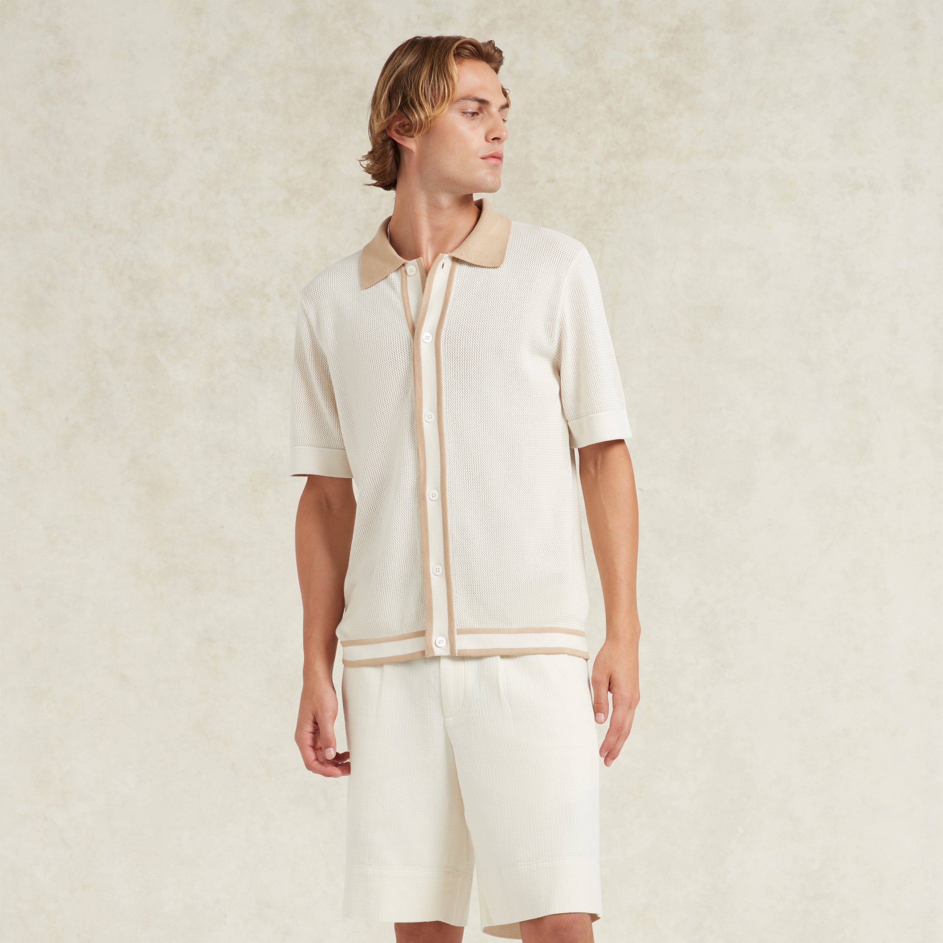 ché jorge ivory knit polo shirt short sleeve