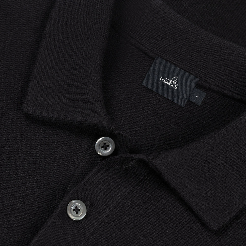 Crawford Cotton Merino Buttoned Polo Pure Black- Hombre Amsterdam