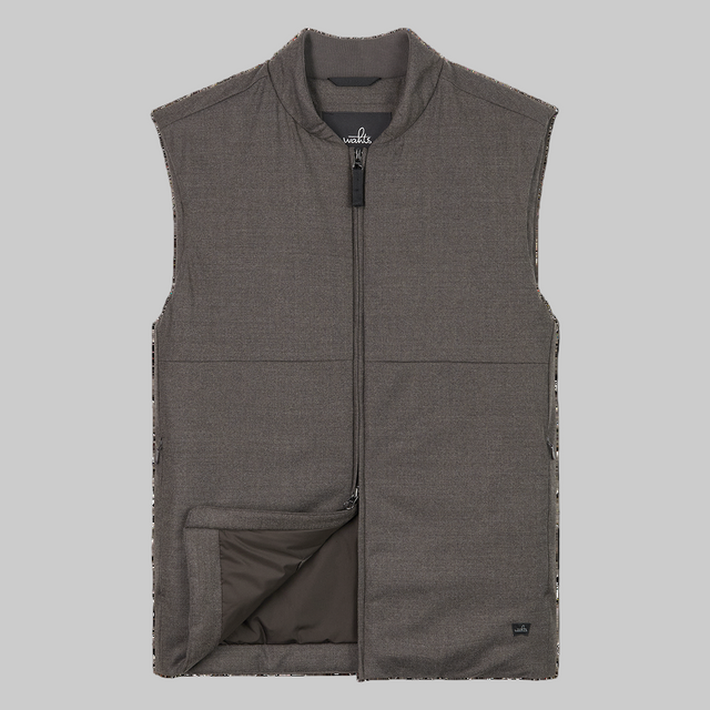 WAHTS STRETCH WOOL BOMBER VEST DARK BROWN