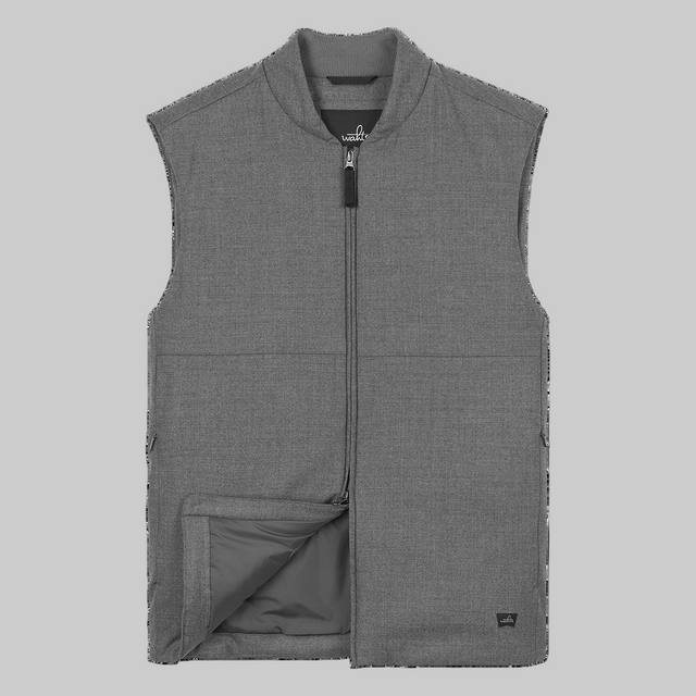 WAHTS STRETCH WOOL BOMBER VEST MID GREY