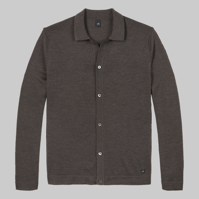 WAHTS MERINO CARDIGAN DARK BROWN MELANGE