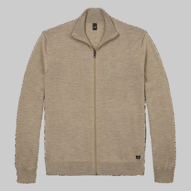 WAHTS FULL ZIP WOOL PULLOVER CAMEL MELANGE