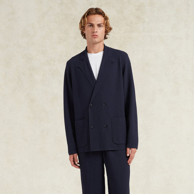 CHÉ GARCIA KNITTED BLAZER NAVY VISCOSE DOUBLE BREASTED - Hombre Amsterdam