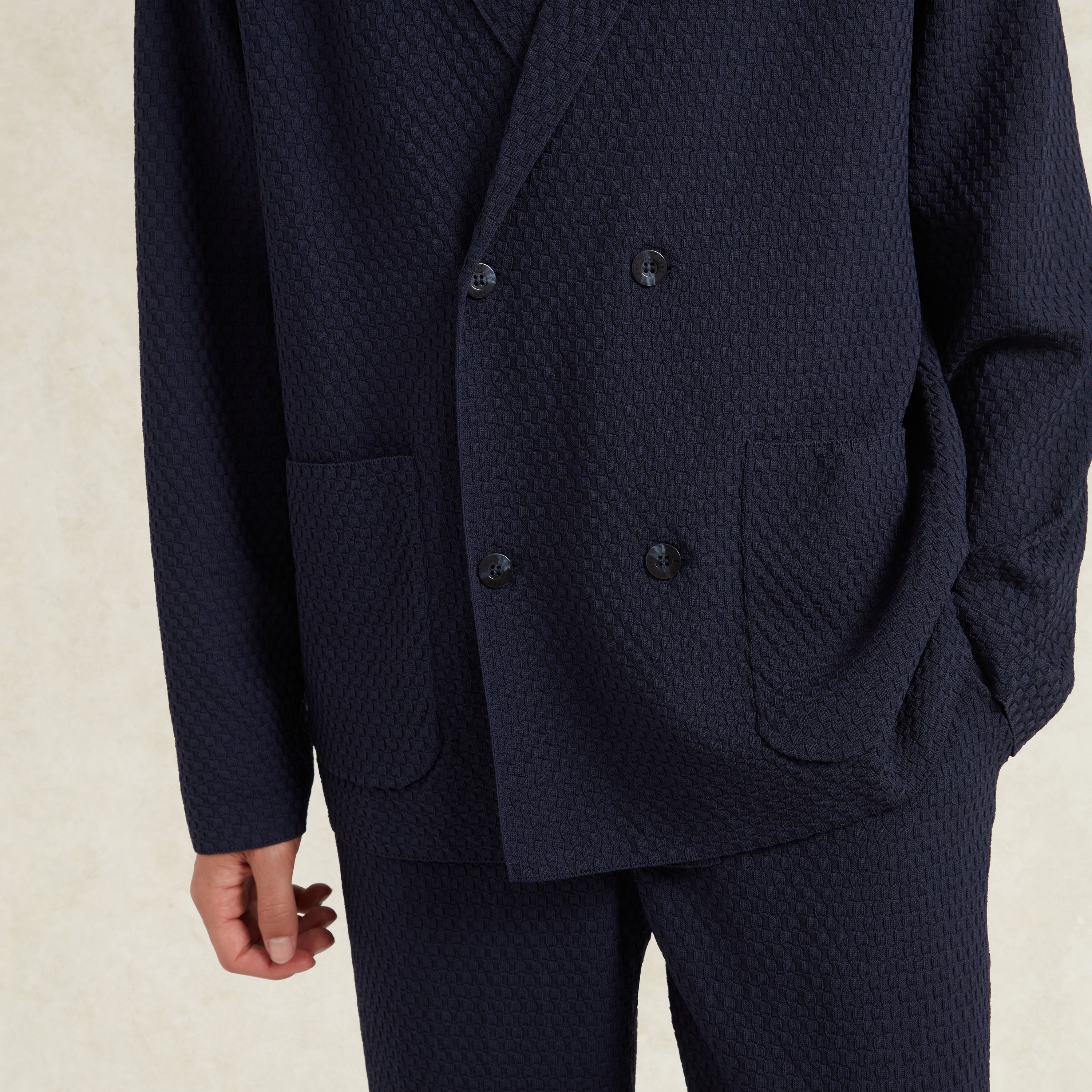 GARCIA KNITTED BLAZER NAVY VISCOSE DOUBLE BREASTED - Hombre Amsterdam