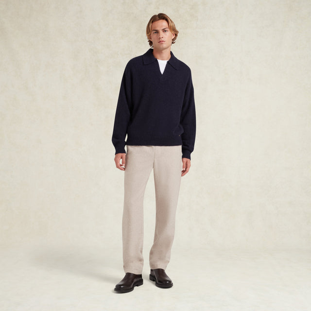 CHÉ HOLMES WOOL BLEND TROUSER BEIGE WITH DRAWSTRING WAIST - Hombre Amsterdam