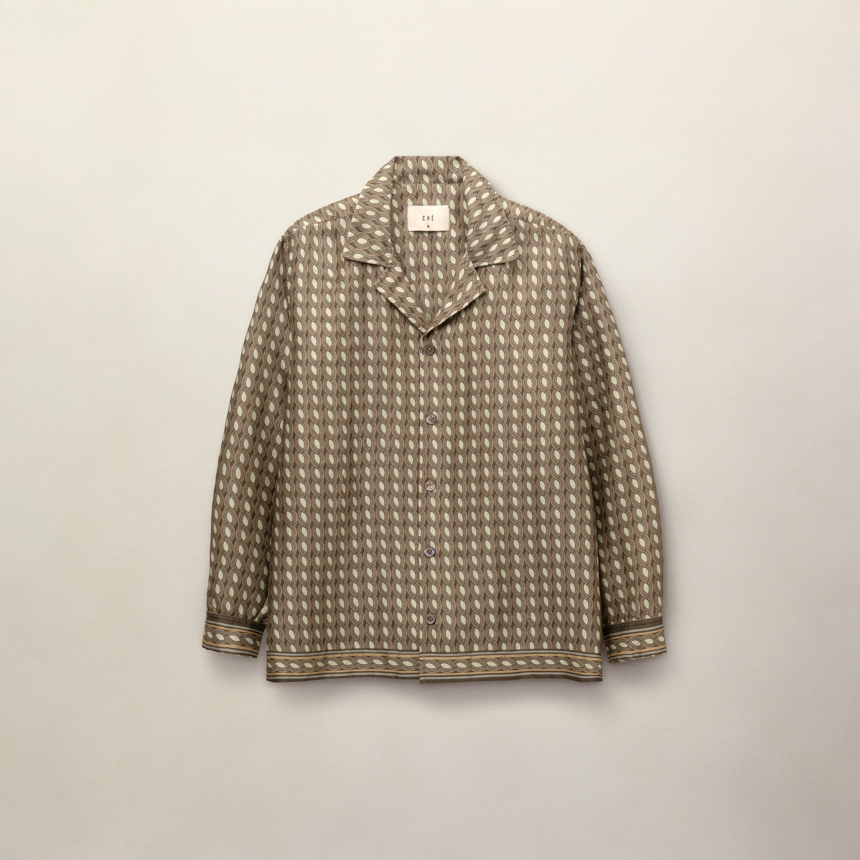 CHÉ MONETO PRINT TENCEL LONG SLEEVE SHIRT KHAKI WITH BUTTON CLOSURE - Hombre Amsterdam