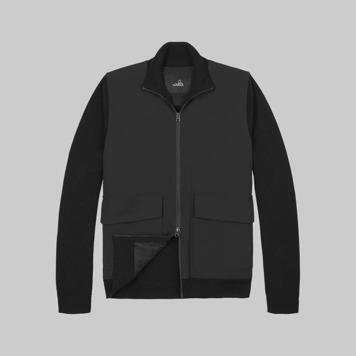 WAHTS DAWSON HYBRID JACKET PURE BLACK TWO FRONT POCKETS