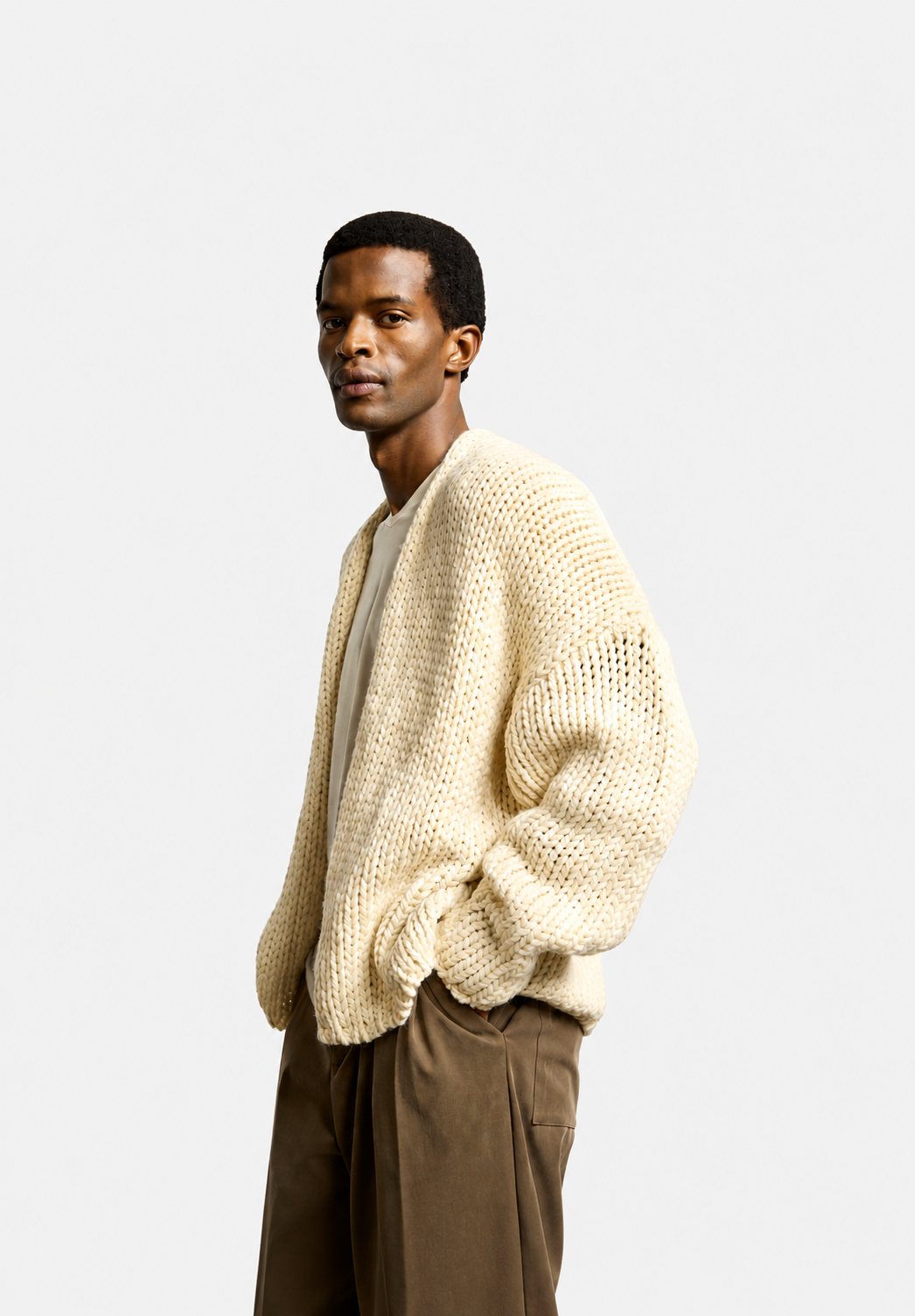 Cardigan In Hand Knit Look- Hombre Amsterdam