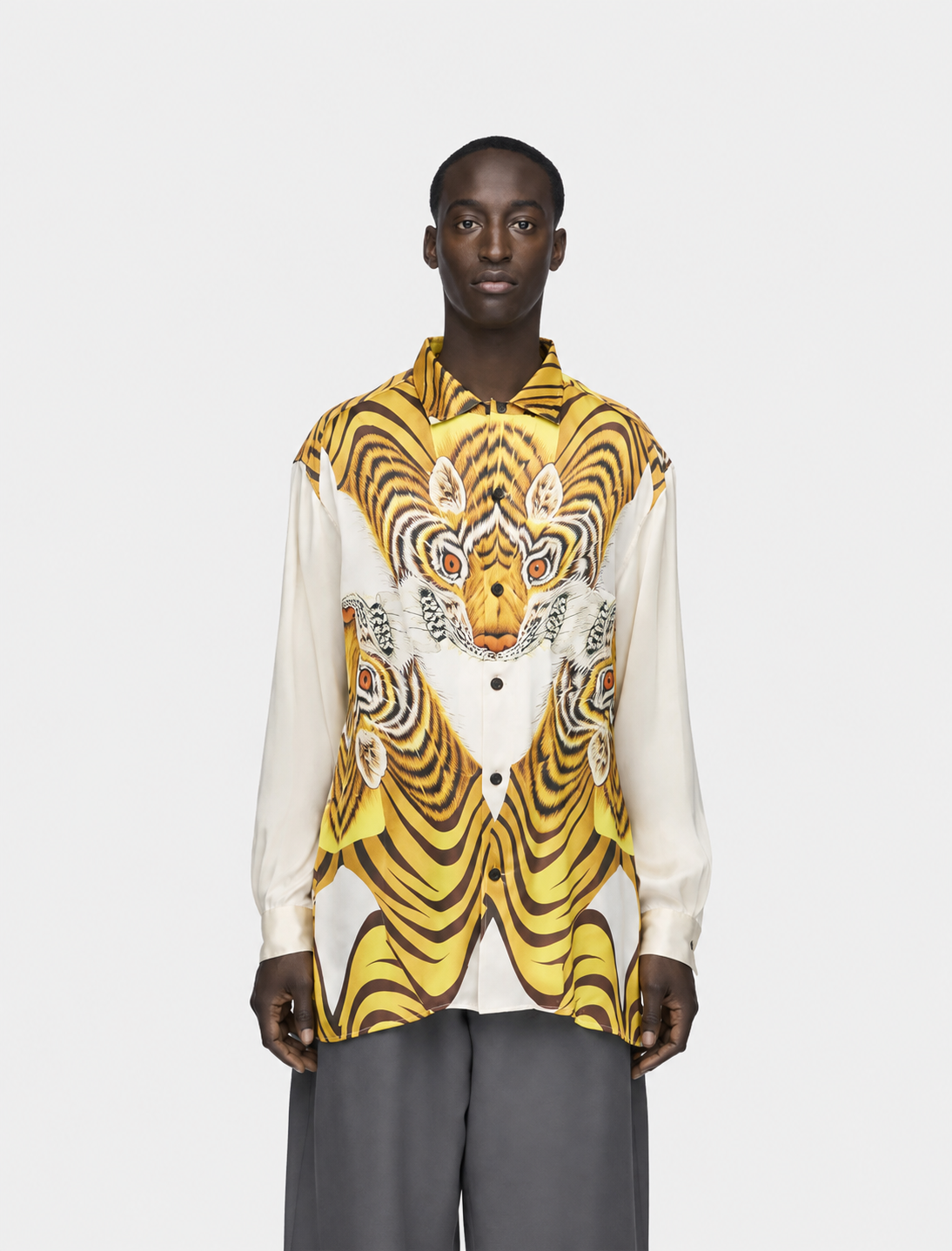 Satin Tiger Print Shirt Yellow- Hombre Amsterdam
