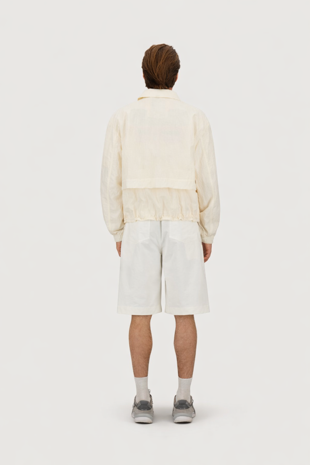 Zipped Shacket In Tech-Crinckle Off-White- Hombre Amsterdam