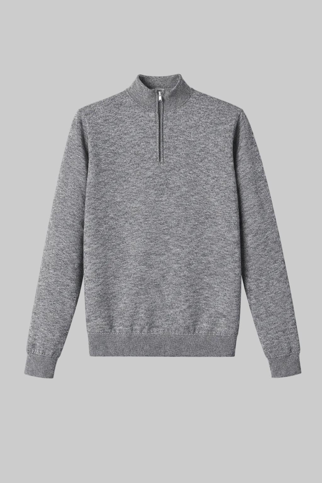 MERSINO HALF ZIP SWEATER GREY MELANGE MERINO WOOL