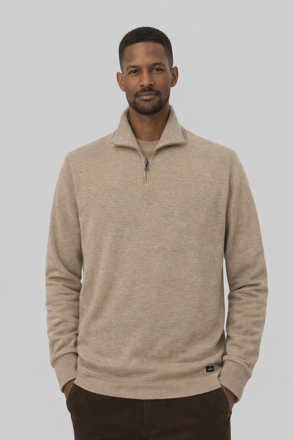 PULLOVER WITH ZIP CAMEL MELANGE-HOMBRE AMSTERDAM