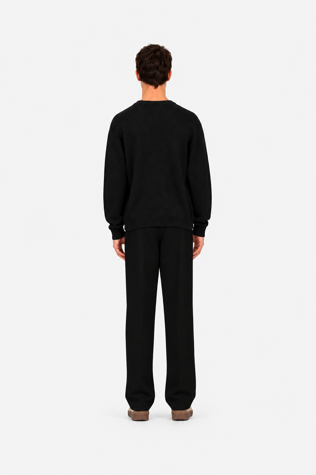 Crew-Neck Jumper In Soft Wool Black-Hombre Amsterdam