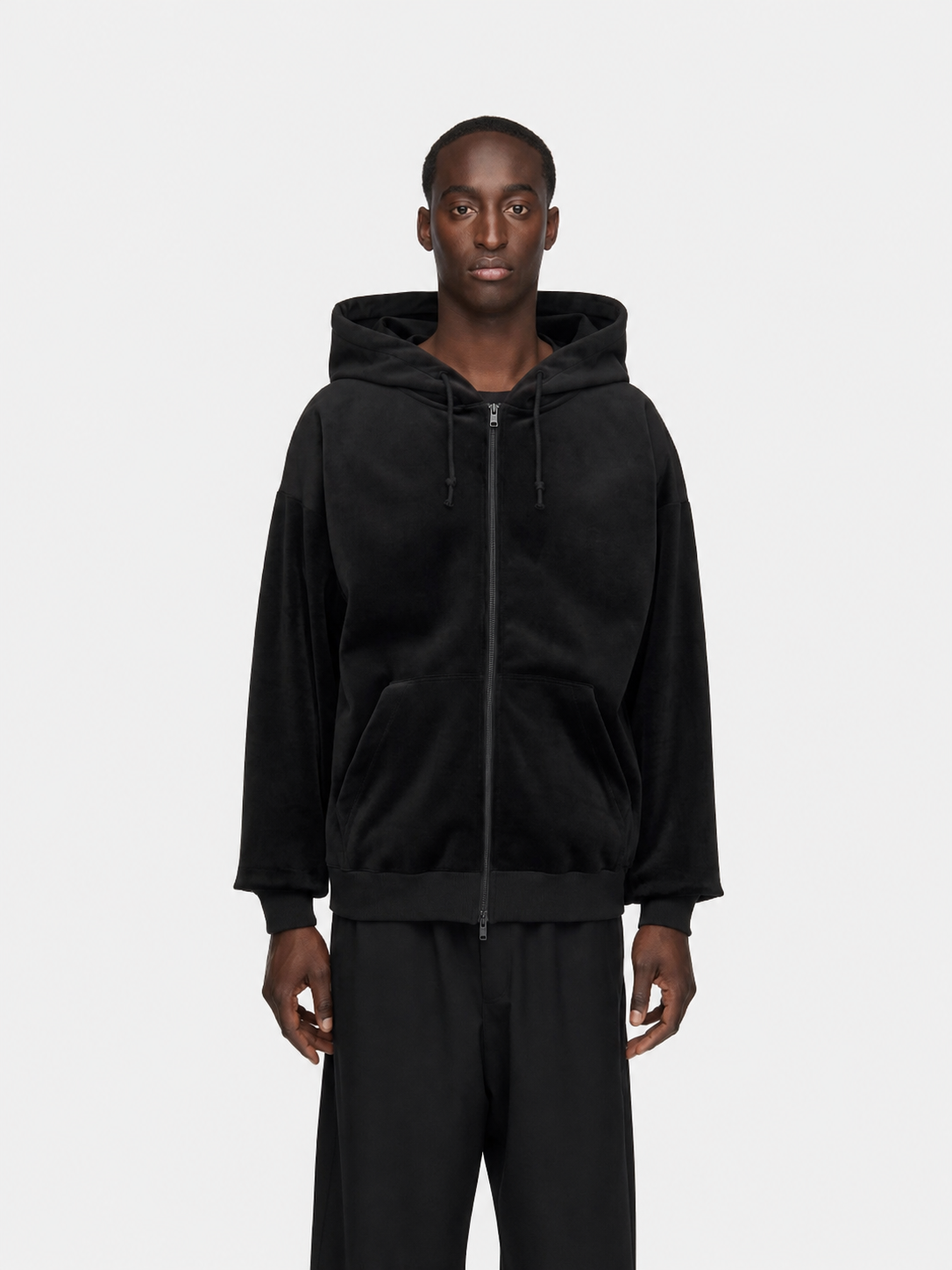 Velvet Corduroy Zip Hoodie Black- Hombre Amsterdam