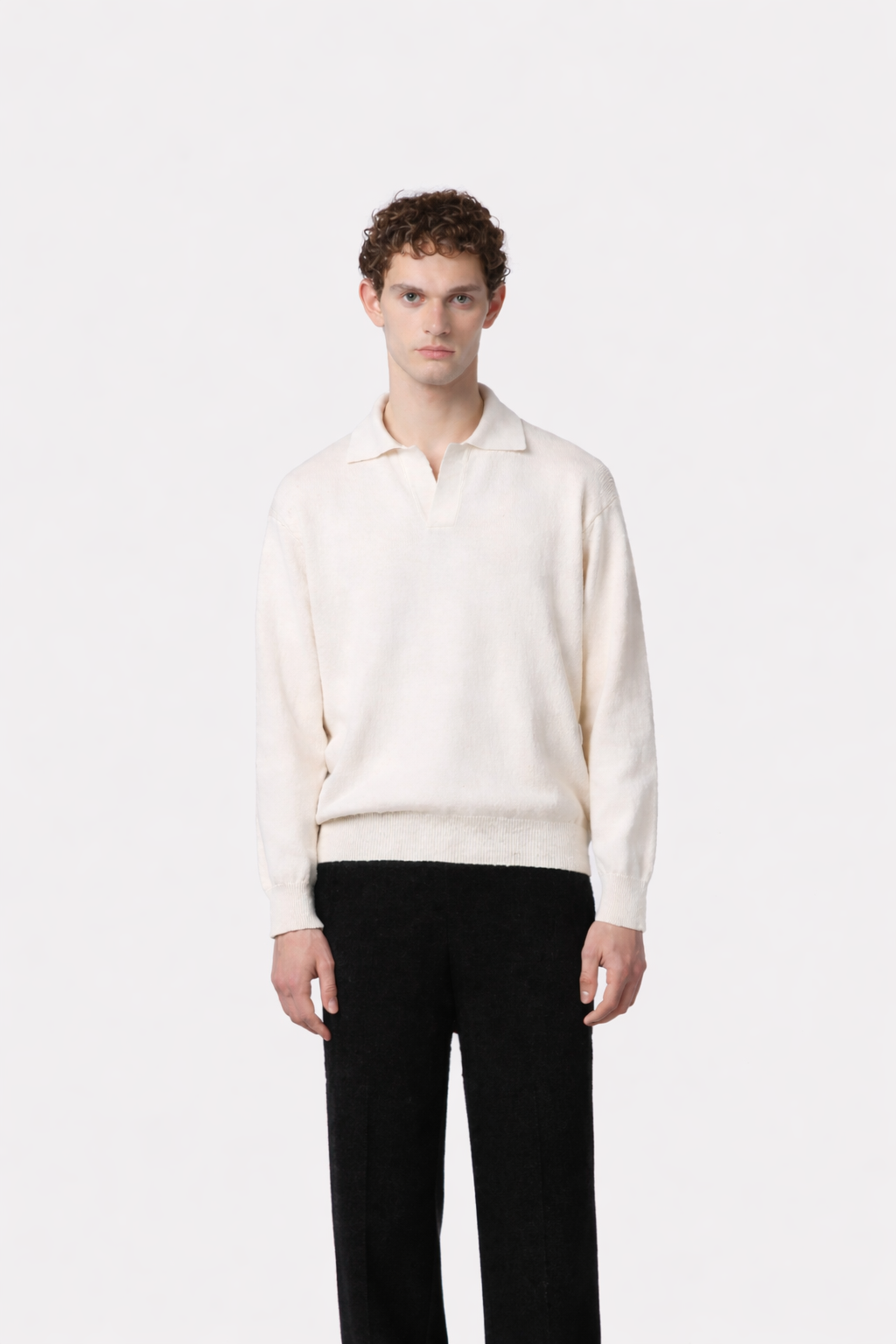 Textured Knit Polo Ecru- Hombre Amsterdam