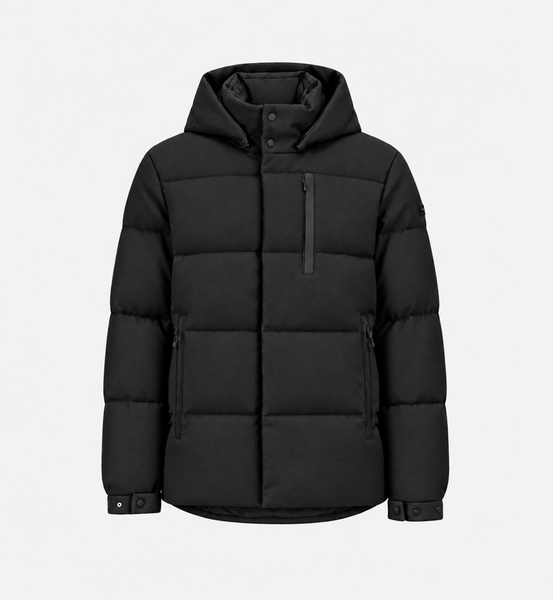 Down Wool Cashmere Hooded Jacket Black- Hombre Amsterdam