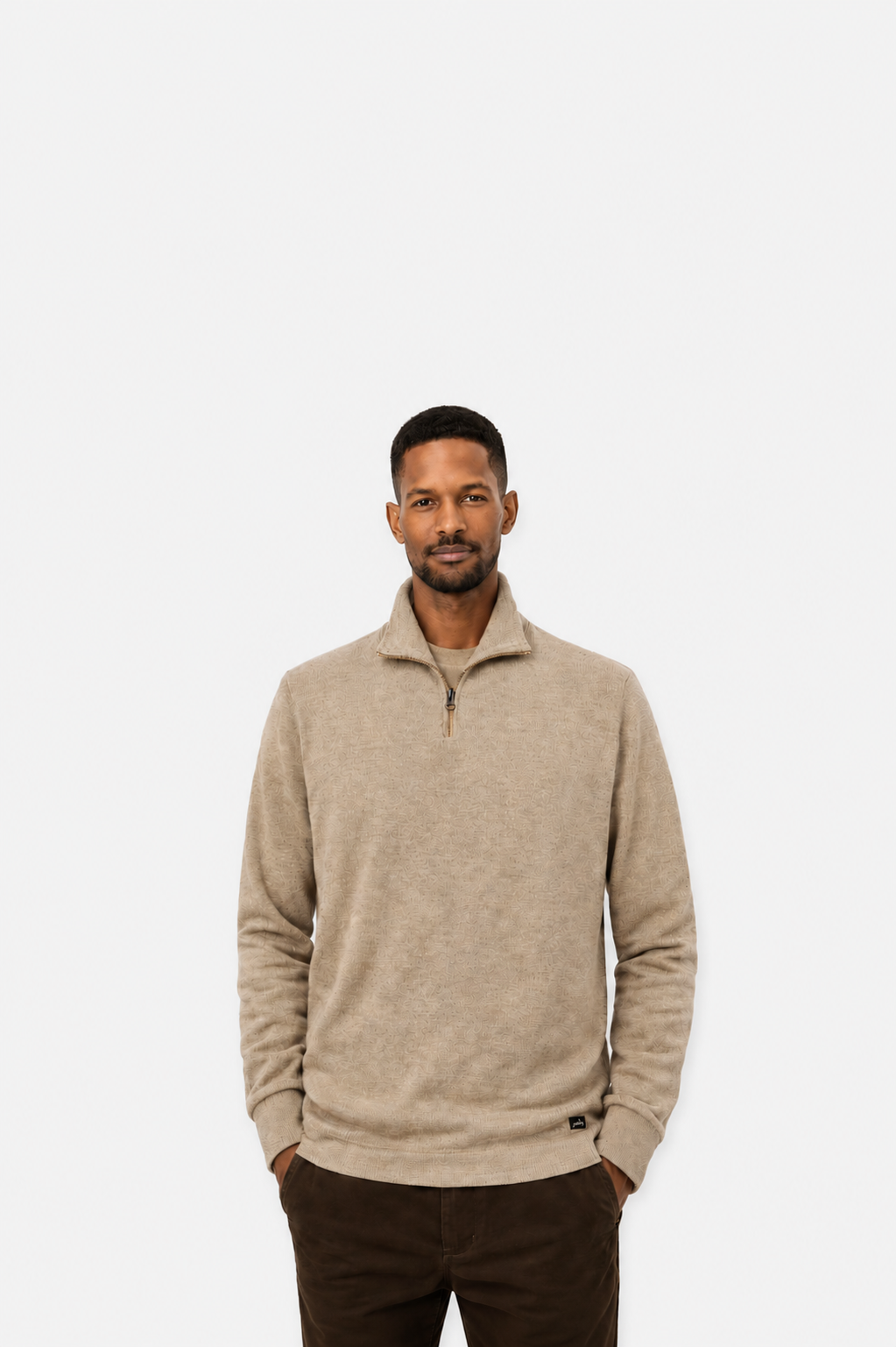 Luke Zip Pullover Mid Camel Melange- Hombre Amsterdam