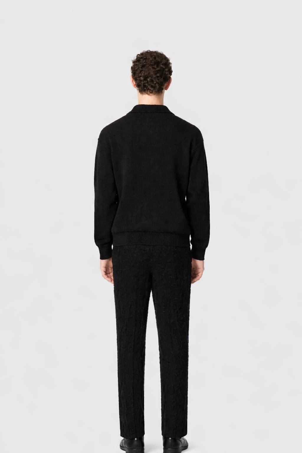 Textured Knit Polo Black- Hombre Amsterdam
