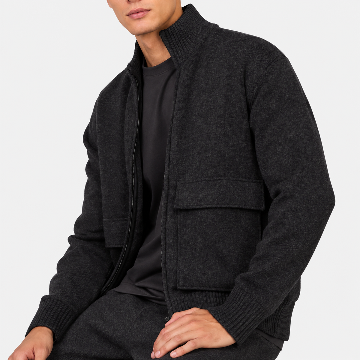 Stephens Cotton Merino Padded Cardigan Anthracite Melange- Hombre Amsterdam