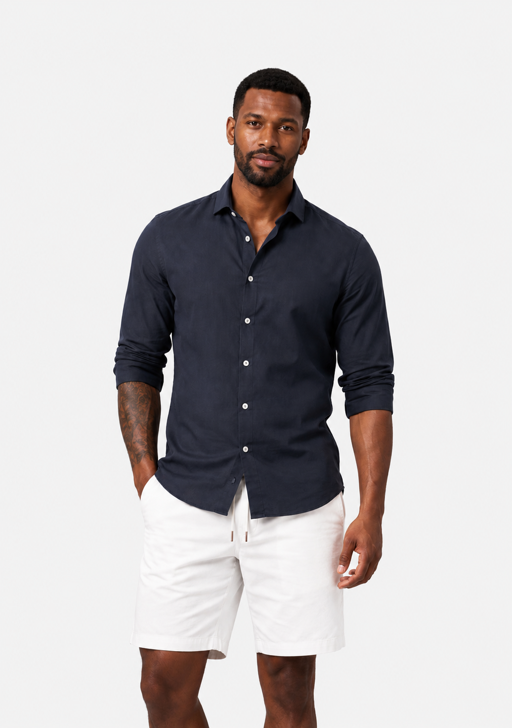 Navy Blue Linen Shirt- Hombre Amsterdam