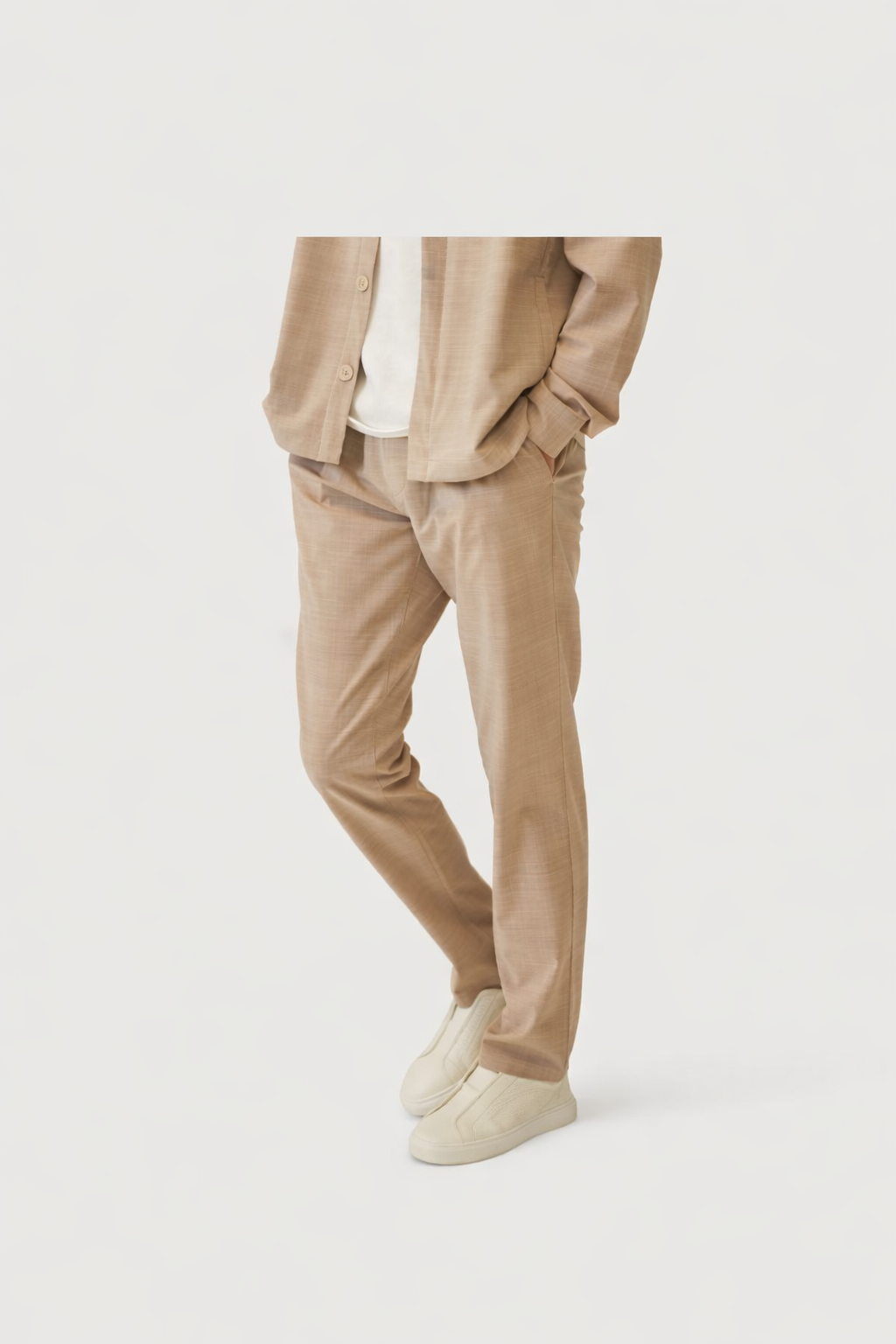 Summer Wool Pleated Comfort Trousers Light Sand Melange- Hombre Amsterdam