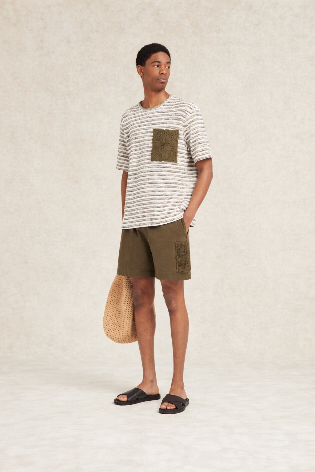 Mathias Striped T-Shirt Khaki- Hombre Amsterdam