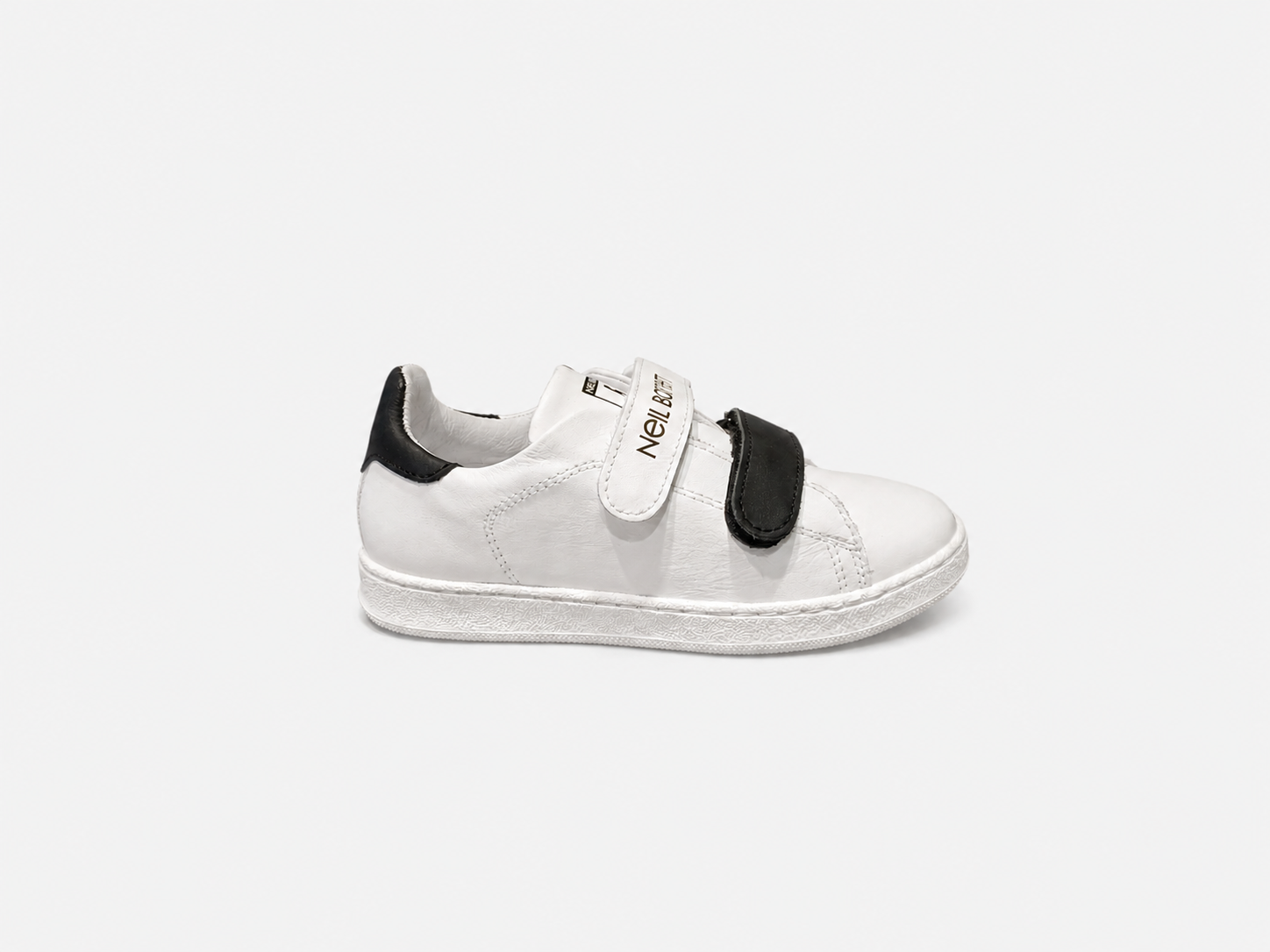 White Black Leather Velcro Sneakers Kids- Hombre Amsterdam